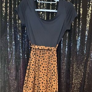 SHEIN Black and Tan A-Line Polka Dot Skirt